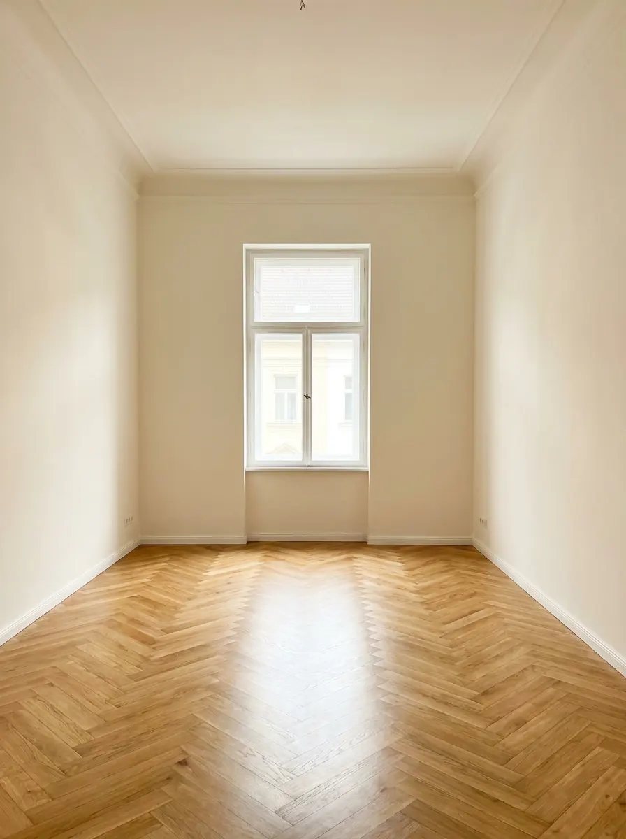 Frisch gestrichener Wohnraum mit Parkettboden